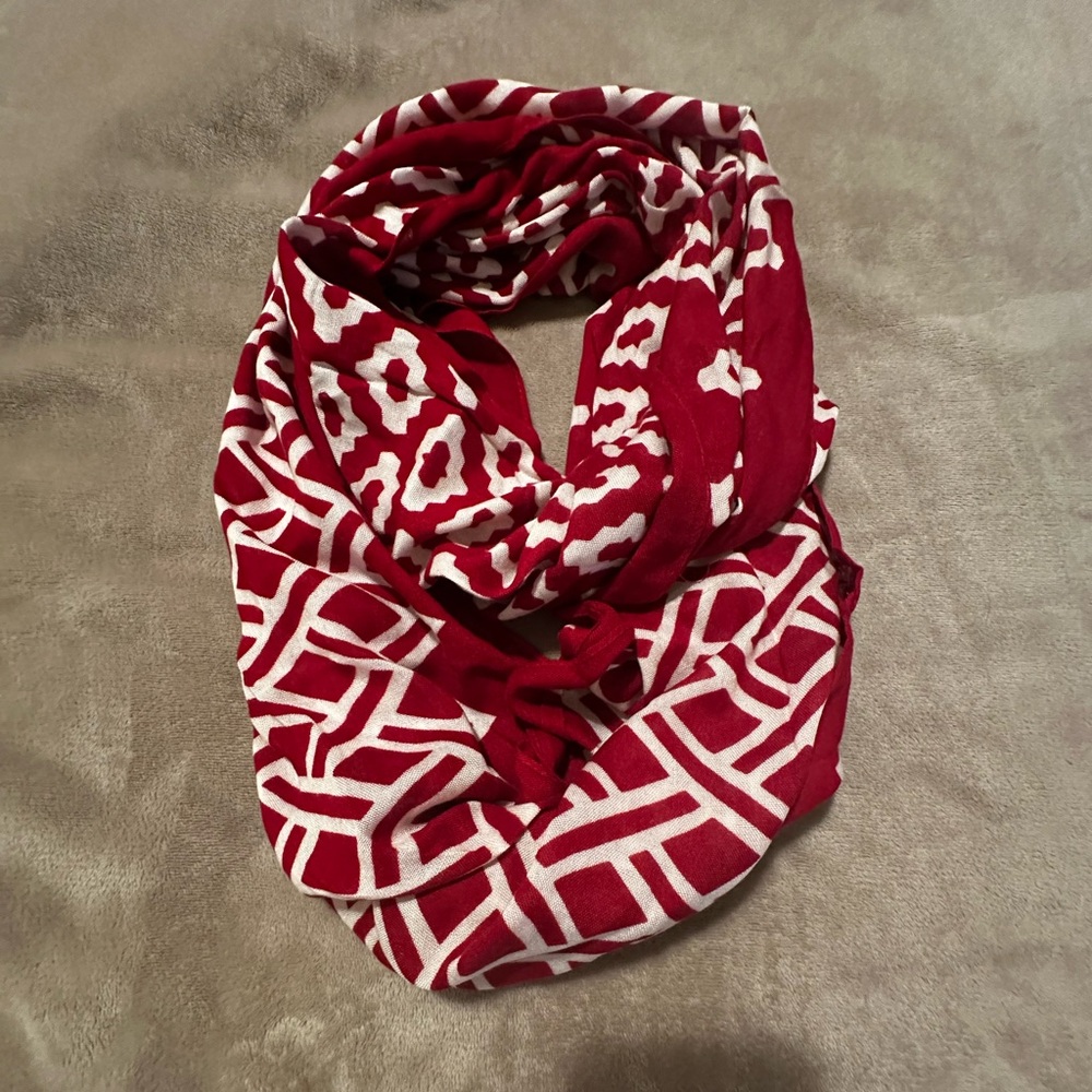 Mud Pie Red and White Geometric Scarf